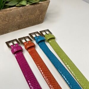 Womens Skinny Belts Set 4 Snakeskin Pattern‎ Buckle Fashion Accent Colorful
